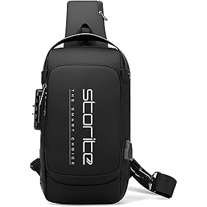 Storite Sling Bag for Men Stylish Crossbody Backpack for Men & Women, Anti-Theft Chest Bag with USB Charging Port, Messenger Bags, Casual Shoulder Bag (Black - 17 x 9 x 32 Cm)