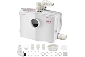 VEVOR Pompa Maceratrice per WC, 1200 W, Prevalenza 10 m, con 4 Ingressi per l'Acqua, Macchina per lo Smaltimento delle Acque Reflue per WC, Seminterrato, Doccia, Lavandino, Lavanderia