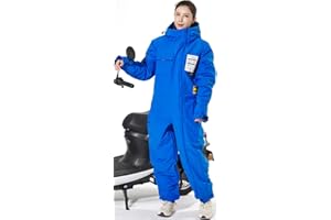 HNHPY Electric Motorcycle Jacket One-piece Suit Winter Windproof Warm Snowmobile Riding Cold-proof Adults Waterproof Suits Cross-country Equipment Ski Fishing Suit-Blue||L