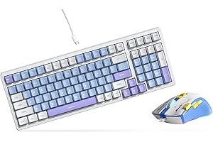Qisan Mechanical Gaming Keyboard and Mouse Combo Set - Blue LED Backlit, Blue Switch, 100 Keys US Layout, RGB Wired Mouse 7200DPI