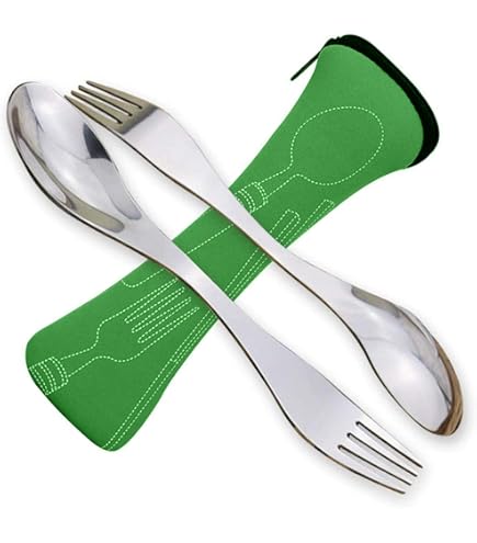 Campingmoon Stainless Steel Camping Fork And Spoon Combo 2-Pack Metal