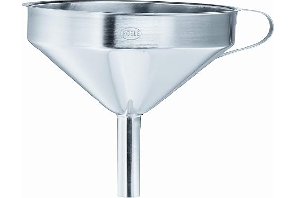 RÖSLE Entonnoir de cuisine en acier inoxydable 18/10, avec anse latérale et tamis amovible, passe au lave-vaisselle, tons argentés