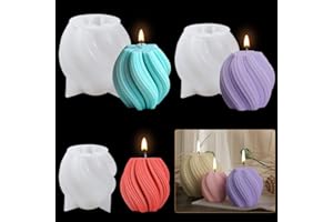 DeryArcle 3pc Spiral Sphere Candle Mold, Silicone Molds for Candles, Epoxy Resin Casting Molds for DIY Soap Craft Plaster Scented Home Decoration Homemade Wax Sculpture