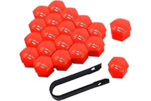 QitinDasen 20 Sztuk 21 mm Pokrywa Nakrętka Koła, Uniwersalny Osłona Śruby Piasty Samochodu, Sześciokątny Czapka Nakrętka Opony z Narzędzie do Usuwania (Czerwony)