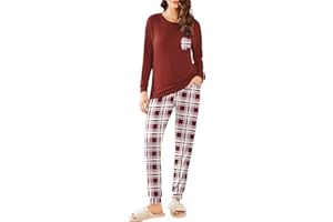 Ekouaer Donna Pigiama Invernale Caldo Pigiami Manica Lunga Pigiama Due Pezzi Tasche con Coulisse, S-XXL