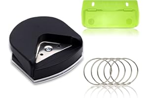 CQQNIU 1 Black 5mm Round Corner & 1 Piece Hole Punch & 5 Book Rings Set, Round Corner Hole Punch DIY Scrapbook Rounder for Scrapbook Photos and Paper