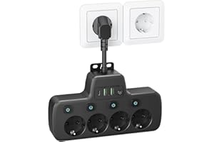 HONIHOM Ciabatta Elettrica con Interruttore, Ciabatta Multipresa con 4 Presa e 3 USB Carica,Presa Multipla Salvaspazio con Interruttori Indipendenti,4 Posti Multipresa Schuko da Parete 0,1M Cavo Corto,Nero