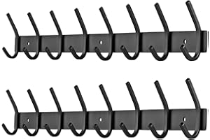 JOLY FANG Listwa z haczykami na ubrania, wieszak na ubrania, stal nierdzewna, z 8 haczykami, uniwersalny wieszak na ręczniki, do garderoby, łazienki, kuchni (czarny, 8 haczyków – 2 sztuki)