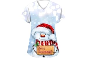 Linkpig Pflege Kasack Damen Weihnachtszwerg Druck Weihnachten Krankenhaus Schlupfhemd Op-Kasack V-Ausschnitt Weihnachtsdruck Weihnachtsshirt Pflegebekleidung Mulit Taschen Schlupf-Kasack Bluse