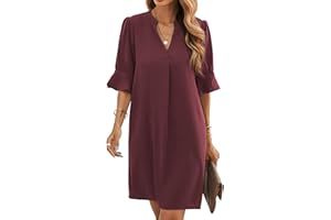 Famulily Women's V Neck Half Sleeve Shirt Dress Elegant Summer Casual Solid Color Short Dress S-XXL