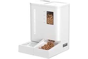 DUDUPET Distributeur Croquettes Chat Automatique et Eau 2 en 1, 5L Distributeur Croquettes Chien Sèche Programmable et 4L Fontaine a Eau Chats Combo, Enregistrement Vocal 10S