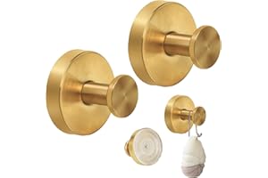 KINDPMA 2PCS Suction Hooks for Bathroom Suction Cup Hooks Gold Stainless Steel Waterproof Shower Hook Suction Towel Holder for Shower Kitchen Hanging up to 11lbs