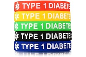 vsilay 5PCS Silicone Medical ID Wristband Type 1/2 Diabetic Emergency Bracelet Unisex Men Women Waterproof Rubber Bands 7.5’’