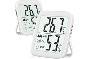 Antonki 2 Pack Room Thermometer for Home, Indoor Hygrometer Humidity Meter Gauge, Digital Temperature and Humidity Sensor Monitor for House, Terrarium, Incubator, Greenhouse - Battery Included