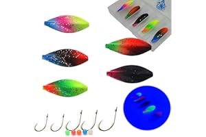 ‎NJORD KALASTUS Njord Kalastus Inline Spoon Forelle Komplettset mit 5X Haken und 5X Perlen in Box 4g | UV Aktiv | Durchlaufblinker Forellenköder Inliner Spoon Inline Durchlauf Spoons