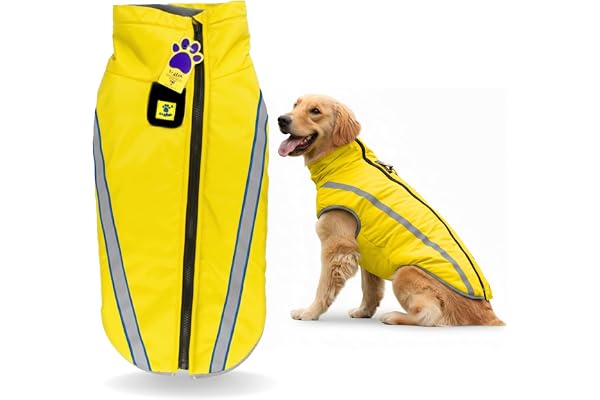 A+a Pets' Luxurious Rain & Wind' Winter Jacket for Dogs 30" Length Recommended Non Slip Coat for Rain & Snow Full Body Coverage with Leash Opening Warm & Comfortable (Yellow, 6XL)
