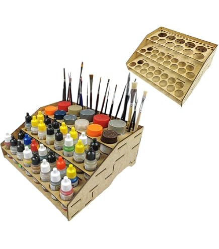 HobbyHold Kleurrek modelbouw 54 gaten - hout modelbouw accessoires - verfrek lasergesneden 36 mm - verfstation ideaal voor Vallejo en Citadel kleuren - kleurstandaard eenvoudige montage