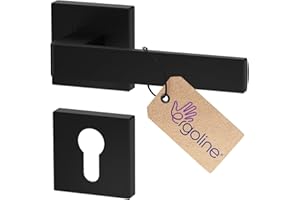 ERGO LINE Poignée de porte d'intérieur ERGO, noire, pour portes équipées d'une serrure à cylindre, poignée carrée noire mate, garnitures de porte