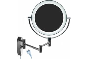 HIMRY LED Lustro kosmetyczne LED, 8,5 cala, powiększenie 10 sztuk, podświetlane dwustronne lusterko do makijażu, lusterko do golenia, lustro łazienkowe, regulowane ramię, metal chromowany, KXD3129-10x
