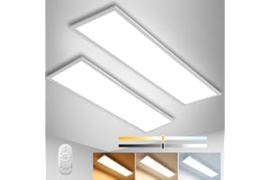 AIMOSEN Dimmable LED Plafonnier Panneau 100x25cm avec Télécommande, 28W Plafond avec une Lumière à Forte Luminosité, 2700K-6500K Blanc Chaud Blanc Froid du Jour Mince Plafonnier pour Bureau Atelier Salon