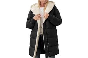 JBSABOTAD Winter Coats For Women Uk Fleece Lined Quilted Jacket Womens With Hood Solid Color Full Zip Parka Coat Waterproof Comfortable Warm Long Sleeve Down Jacket Plus Size Outerwear Overcoat With Pockets