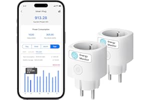 meross Prise Connectée (Type E), Lot de 2 Prise WiFi Mini Compatible avec Alexa, Google Home et SmartThings, 16A Prise avec Mesure de Consommation d'Énergie pour Panneau Solaire Photovoltaïque