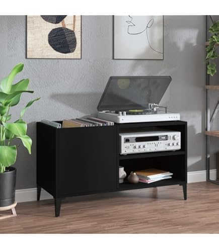 Mobile Porta Dischi Vinile Legno - Libreria Stretta Rovere Marrone 85x38x48 Cm - Foto 6