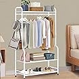 Majzya Coat Rack Stand with Shoe Rack White Clothes Rail Shoe Rack Free Standing Coat Stand with 2-Tier Shoe Storage Bench Metal Coat Stands for Hallway Bedroom Entryway, 75 * 40 * 168cm (White)