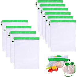 Lot De 8 Sacs Réutilisables Filet Pour Fruits Et Légumes - 42x30 Cm, Cordon De Serrage, Lavables, écoresponsables