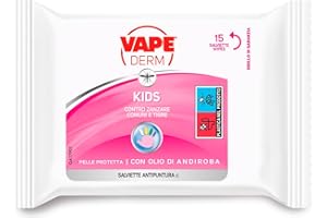 Vape Derm Bambini Salviette Anti Zanzare Pelli Sensibili, Facile Applicazione - 80 Gr