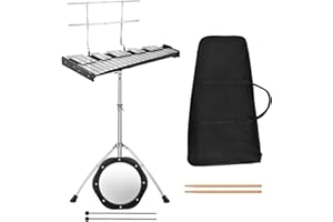 COSTWAY Set di Xilofono a 32 Note, Glockenspiel con Supporto in Metallo, Altezza Regolabile, Metallofono con Leggio per Spartiti, Mazzette, per Bambini e Adulti