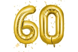 OFFCUP Zahlen Luftballon 60 Geburtstag Gold, Folienballon Zahl 60, 40 Zoll Helium Ballons Riesen 101cm Geburtstag Mädchen Junge PartyDeko Ballon Zahl Deko zum Jubiläum Neujahr Hochzeit