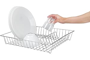 Equinox 517603 Egouttoir Vaiselle INOX chromé - Egouttoir à Poser L 43 cm x l 34 cm x H 7.5 cm en Acier Inoxydable chromé - Jusqu'à 12 Assiettes, Argent