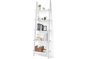 LIFEZEAL Estantería de Escalera, Librería con 5 estantes, Estantes escalonada de Pared para Estudio, salón, 57 x 33 x 191cm de Color Blanco