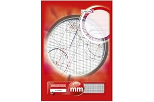 Landré Millimeter-Block A4, 80 g/m² Papier, 25 Blatt, Kopfgeleimt, Linienfabe rot