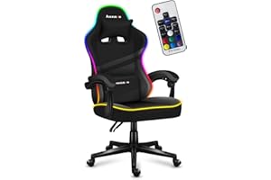 ‎HUZARO huzaro Force 4.4 RGB Black | LED Beleuchtung Gaming Stuhl Bürostuhl Schreibtischstuhl Ergonomischer Kunstleder Stoff | Kopfstütze Lendenkissen Höhenverstellbar Wippfunktion 130 kg belastbar | Schwarz