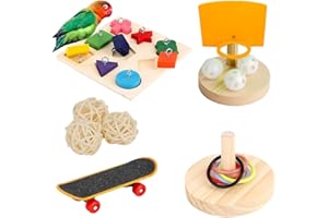 Hsthe Sea Juego de 4 Piezas de Adornos para pájaros y Loros, Aro de Baloncesto, Juego de patineta para periquitos, cacatúas, periquitos, Accesorios para pájaros