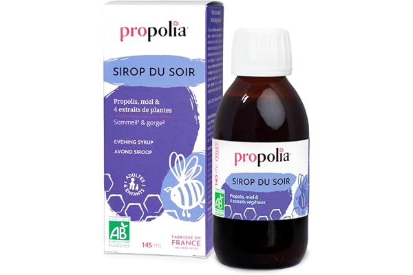 PROPOLIA - Bio - Sirop du soir - Favorise le sommeil et la relaxation - Dès 3 ans - Ingrédients naturels - Miel & Plantes - Complément alimentaire - Fabriqué en France - 145ml