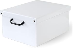 Lavatelli Caja organizadora de almacenamiento ropa, para almacenaje decorativa en carton, 32x42x21 cm, para armario, baul, zapatos, calcetines, juguetes, regalo, con tapa, BLANCO