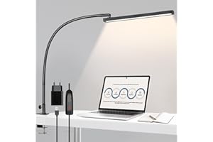 BIENSER Lámpara Escritorio LED con Pinza, 14W Lámpara de Mesa de cuello de cisne, 1100LM Lámpara de Arquitecto, 10 Niveles de Brillo X 5 Modos Regulable, Lámparas LED Escritorio para Oficina, Lectura, Estudio