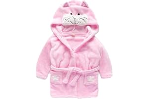 HSHDUTI Peignoir unisexe pour bébé garçon et fille de 0 à 24 mois - En flanelle douce et polaire - Avec capuche - Motif tête d'animal en peluche