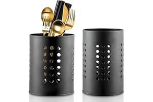 Ksvaye 2 Piezas Bote Utensilios Cocina Negro Porta Utensilios de Cocina de Acero Inoxidable Escurre Cubiertos Soporte Utensilios Cocina Redondo Escurridor Cubiertos Bote para Cajones Encimeras