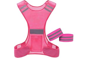 BIQING Hi Vis Vest, High Visibility Reflective Vest Hi Viz Safety Jackets with 2 Reflective Straps for Running Walking Cycling Jogging. (Pink)