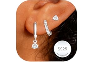 AVOTTO 3 Pair Sterling Silver Stud Hoops Earrings for Women Hypoallergenic 14K Gold Hoops Earrings Small Stud Hoop Huggie Earring Sets for Multiple Piercings