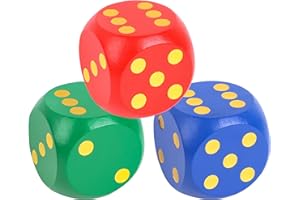 DACATOOW 3 Pcs Large Dice, Colorful, Round Edge Giant Stress Relief Dice with Number Points, Suitable for Family Games, School Games (Red, Green, Blue)