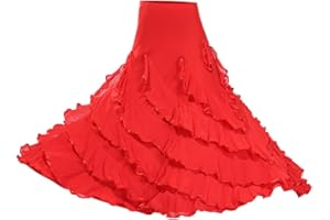 Fenteer Jupe flamenco de danse flamenca gitane andalouse adulte - Rouge, comme décrit