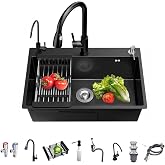 Kitchen Sink Black 50 x 45 cm, Stainless Steel Kitchen Sink, Undermount or Over-Counter Sink with Removable Tap/Soap Dispense