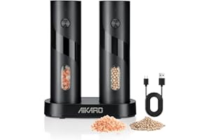 AIKARO - Molino eléctrico de sal y pimienta Moledor automático de especias, Recargable (Set)