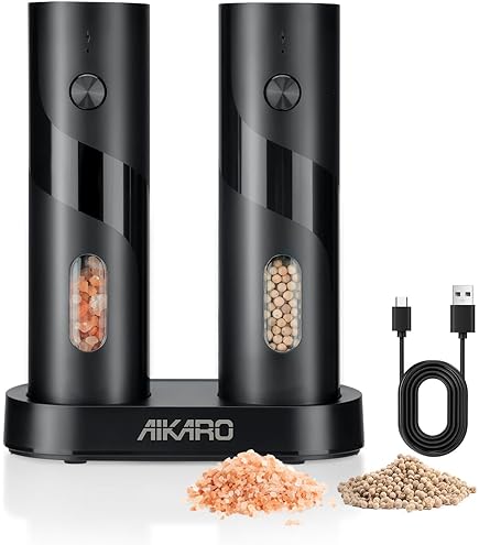 Set macina sale e pepe a gravità, a batteria, in acciaio inox, con luce (2 macinini elettrici), funzionamento automatico con una sola mano, shaker elettronico regolabile, macina in ceramica