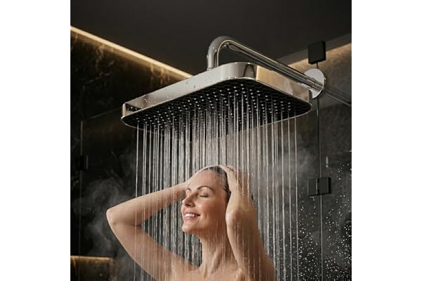 Backline High Pressure Rain Shower Head 33 x 22 Cm, Rectangular Shower 360° Rotatable Overhead Shower for Bathroom, Wide Rainfall Shower (Chrome, Without Arm)